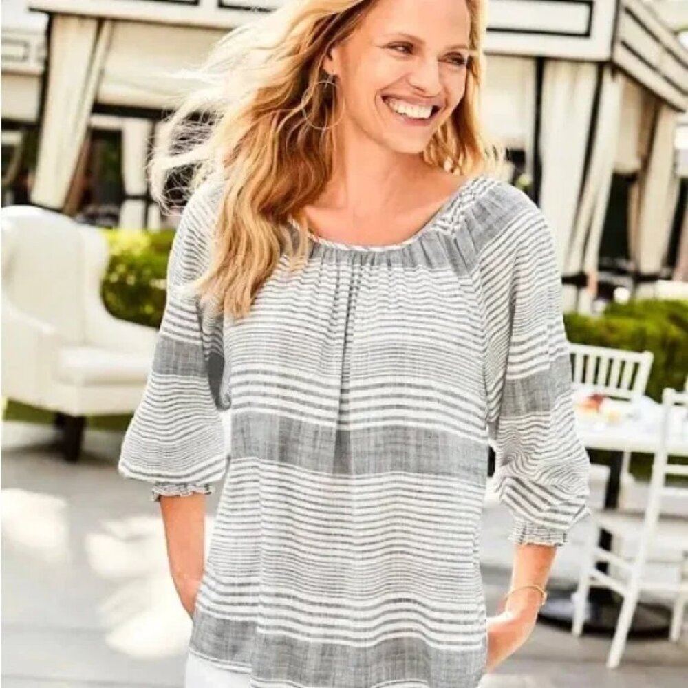 Tommy Bahama Grey and White Striped Top